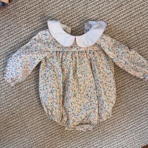 Baby Floral Long-Sleeve One-Piece with Peter Pan Collar - Peach